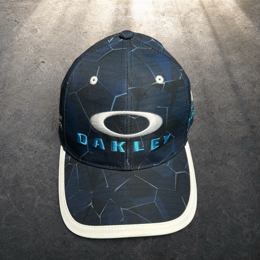 Oakley Performance Fit Hat Blue Geometric Techwear Cap Y2K One Size